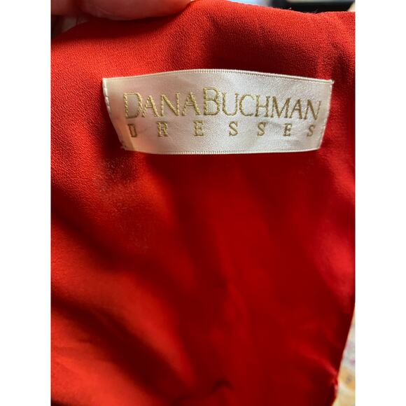 vintage 1990s sheer red silk floral dress, flutter sleeves, key hole, size 6 - Picture 10 of 10